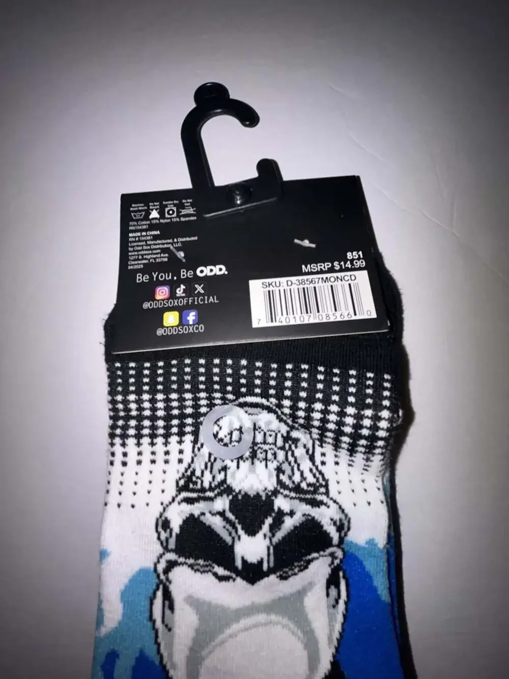 Odd Sox Blue Flame Skull Crew Socks